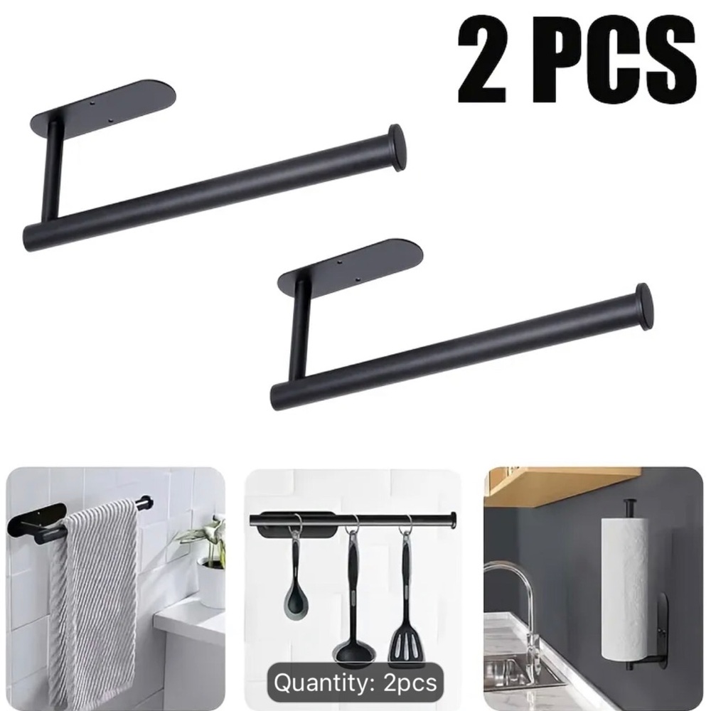 Matte Black Wall-Mount Kitchen Towel & Utensil Holder - 2 Pack